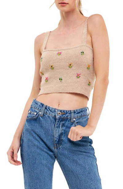 English Factory Beads Detail Crop Sweater Tank In Beige