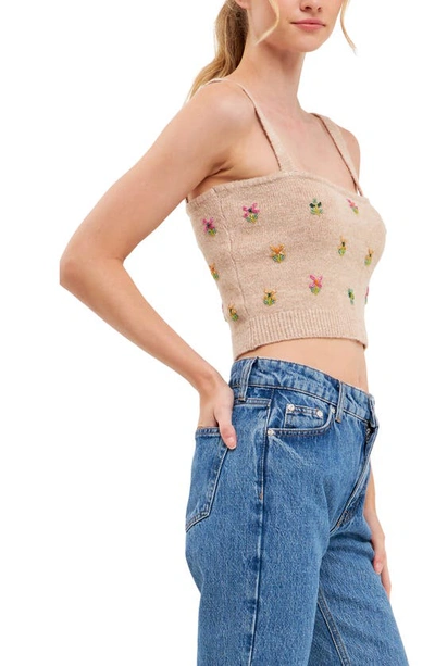 English Factory Beads Detail Crop Sweater Tank In Beige