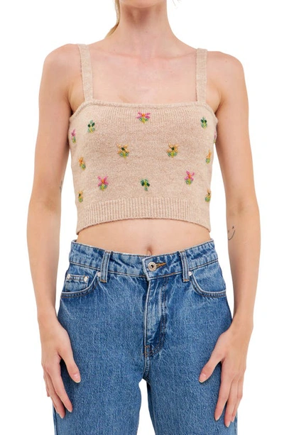 English Factory Beads Detail Crop Sweater Tank In Beige