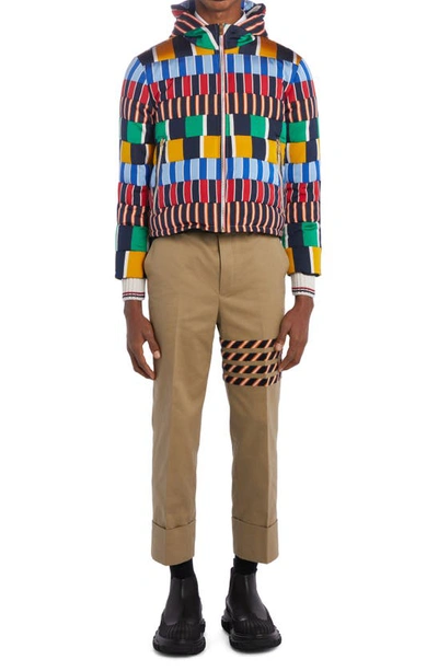 Shop Thom Browne Stripe Panel Cuff Cotton Trousers In Camel
