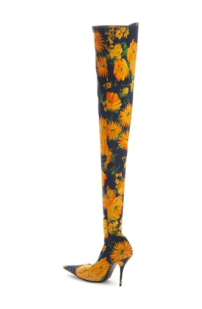 Shop Balenciaga Knife Floral Over-the-knee Boot In Yellow/ Navy