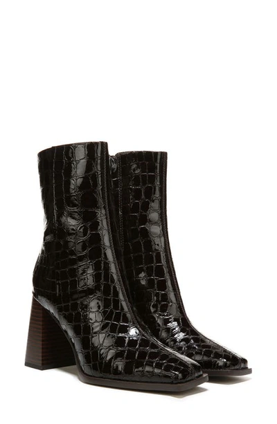 Sam Edelman Ivette Croc Embossed Flared Block Heel Bootie In Saddle