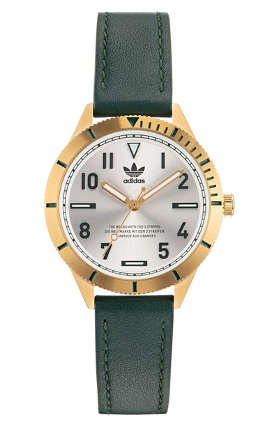 Adidas Originals Edition Three Leather Strap Watch, 36mm In Gold/ Silver/  Green | ModeSens