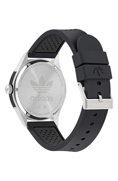 Shop Adidas Originals Code Three Silicone Strap Watch, 40mm In Silver/ Tan/ Black