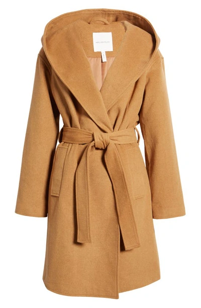 Shop Avec Les Filles Belted Hooded Twill Wrap Coat In Camel