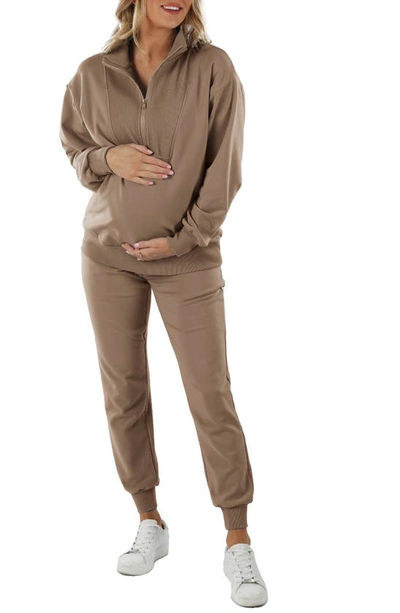 Shop Angel Maternity Maternity/nursing 2-piece Track Set In Brown
