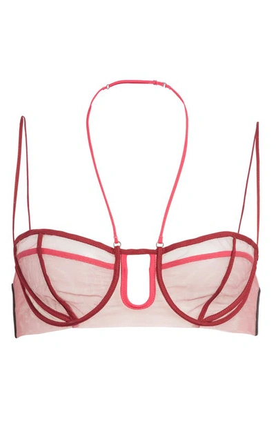 Nensi Dojaka Triple Petal Sheer Tulle Halter Bra Top In Hawthorn Rose