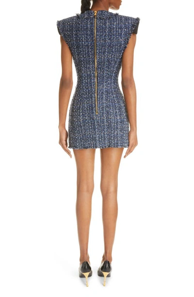 Shop Balmain Sleeveless Tweed Minidress In Multi-blue