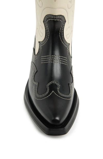 Shop Ganni Embroidered Western Boot In Black/ Egret