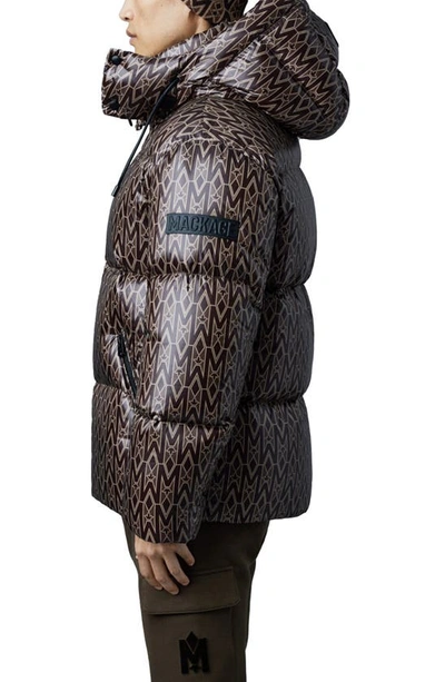 Mackage Kent Lustrous Light Water Repellent 800 Fill Power Down Recycled Polyester Hooded Puffer Jacket In Coffee