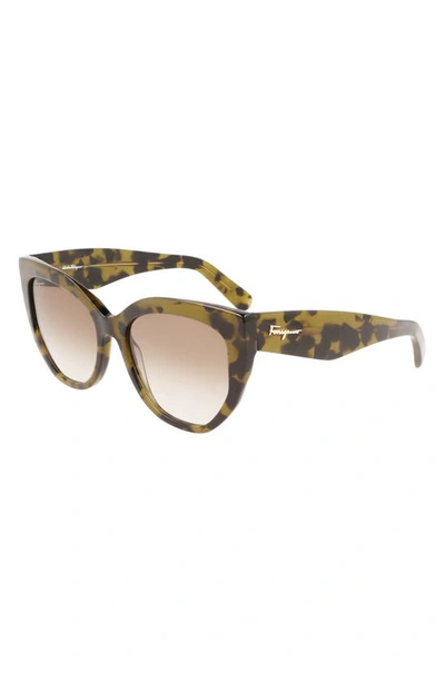 Ferragamo 56mm Gradient Cat Eye Sunglasses In Tortoise Green