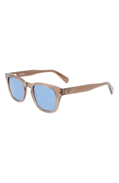 Shop Ferragamo 49mm Small Rectangular Sunglasses In Brown Transparent