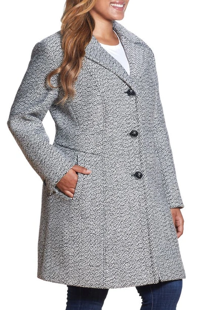Shop Gallery Notch Collar Tweed Coat In Black/ White