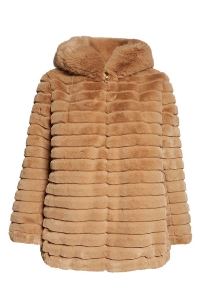 Shop Gallery Hooded Faux Fur Jacket In Camel