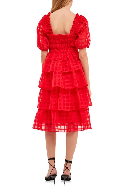 English Factory Check Organza Tie Midi Dress In Red