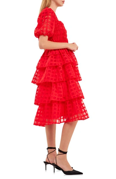 English Factory Check Organza Tie Midi Dress In Red