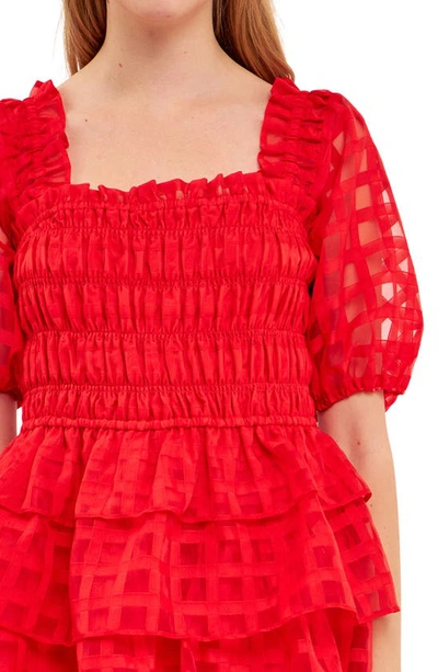 English Factory Check Organza Tie Midi Dress In Red