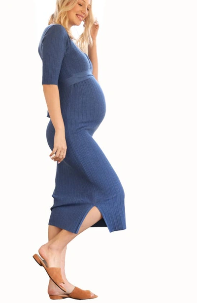 Shop Angel Maternity Maternity/nursing Knit Dress In Denim Blue