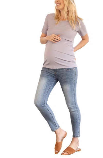 Shop Angel Maternity Maternity Crop Skinny Jeans In Light Blue
