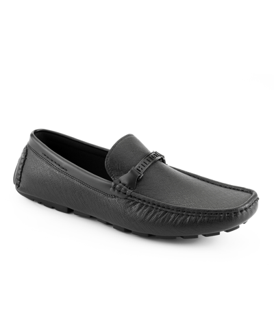 Tommy Hilfiger Ancer Mens Faux Leather Square Toe Loafers In Black