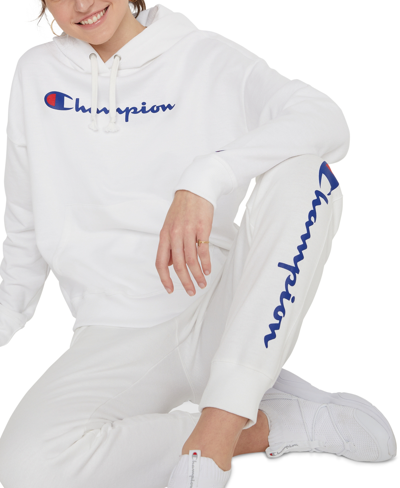 Shop Champion Women's Relaxed Logo Fleece Sweatshirt Hoodie In White