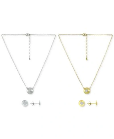 Giani Bernini Lab Grown Blue Sapphire Cubic Zirconia Evil Eye Disc Pendant Necklace Stud Earrings Jewelry Collecti In Sterling Silver