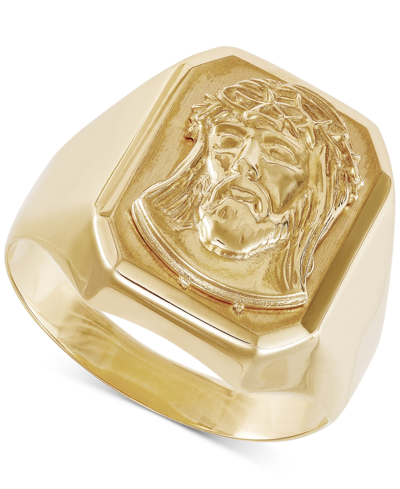 Shop Macy's Men's Jesus Three-dimensional Polished Ring In 10k Gold