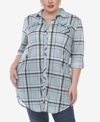 White Mark Plus Size Plaid Tunic Top In Blue