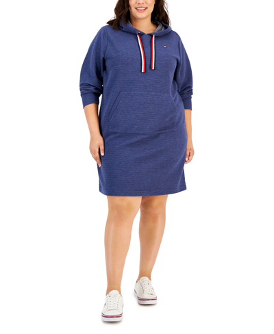 Shop Tommy Hilfiger Plus Size Ottoman Hoodie Dress In Denim Heather