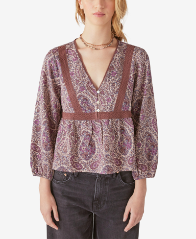 Shop Lucky Brand Women's Printed Babydoll Top In Mauve Multi