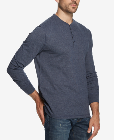 Shop Weatherproof Vintage Men's Long Sleeve Brushed Jersey Henley T-shirt In Maritime Blue Heather