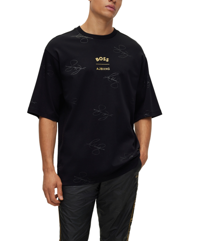Hugo Boss X Interlock-cotton T-shirt With Collaborative Branding And Signatures In Black | ModeSens