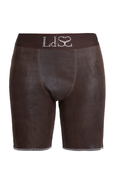 Shop Ludovic De Saint Sernin Leather Mini Biker Shorts In Brown