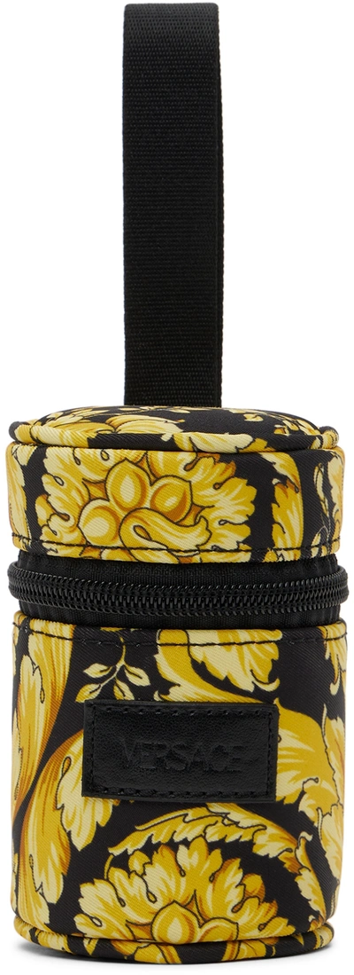 Shop Versace Baby Black & Gold Barocco Pacifier Holder In 5b000