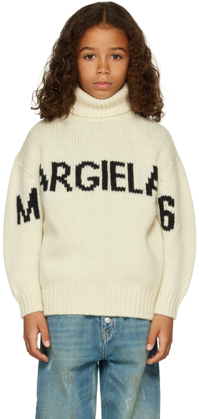 Shop Mm6 Maison Margiela Kids Off-white Intarsia Turtleneck In M6101 Off White