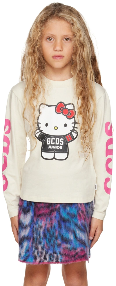 Shop Gcds Kids Off-white Hello Kitty Edition Long Sleeve T-shirt In Whitecap Gray