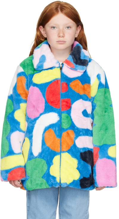 Shop Stella Mccartney Kids Blue Abstract Shape Faux-fur Jacket In 618mc Blue