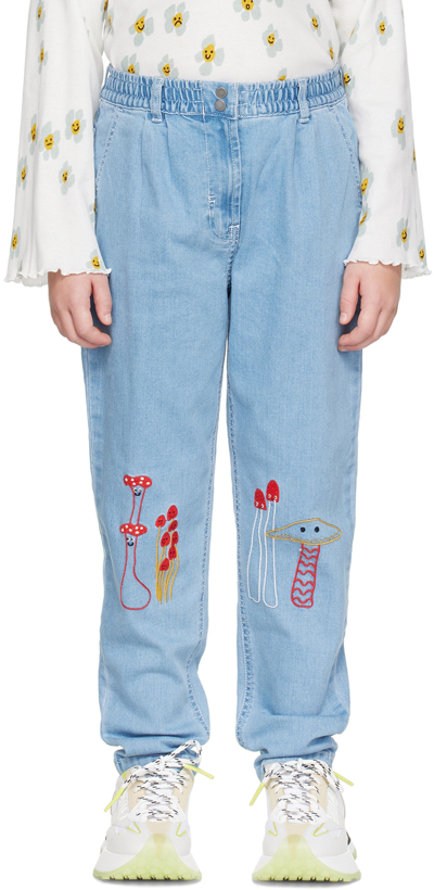 Shop Stella Mccartney Kids Blue Mushroom Embroidery Jeans In 606 Blue