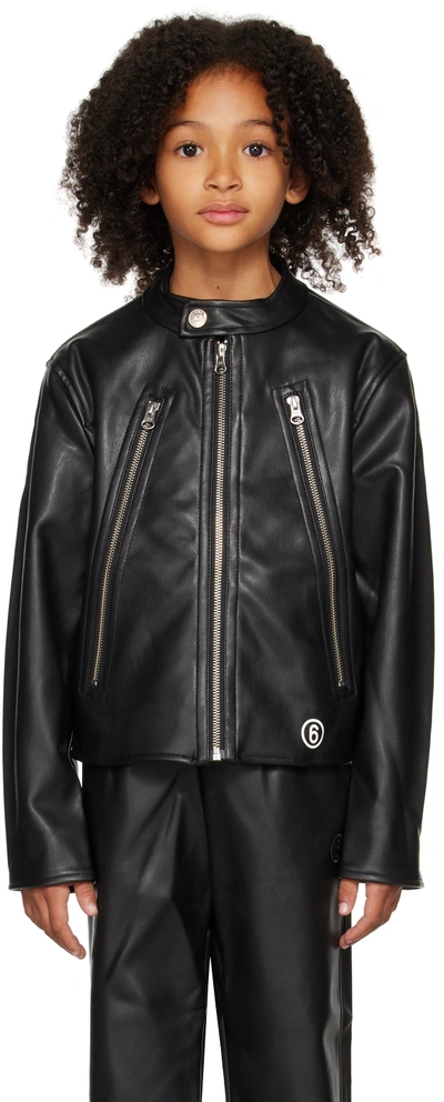 Shop Mm6 Maison Margiela Kids Black Faux-leather Biker Jacket In M6900 Black
