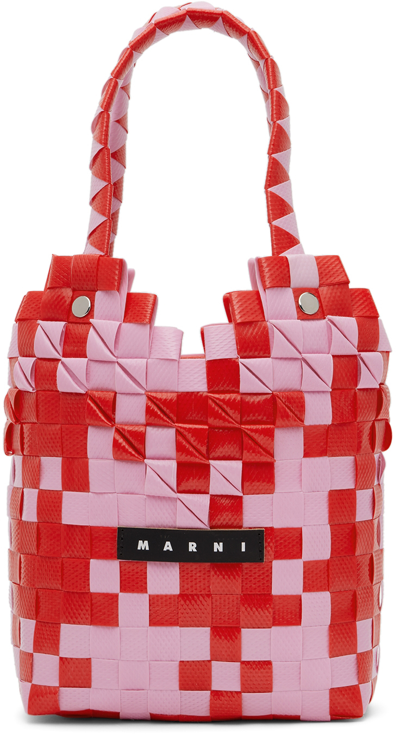 Shop Marni Kids Pink & Red Diamond Basket Tote In 0m331