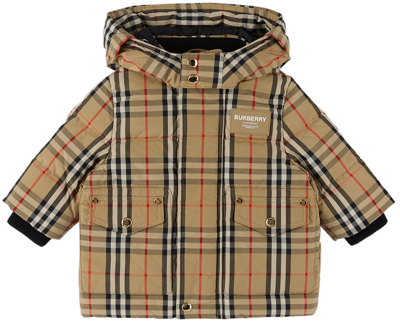 Shop Burberry Baby Beige Down Vintage Check Jacket In Archive Beige Ip Chk