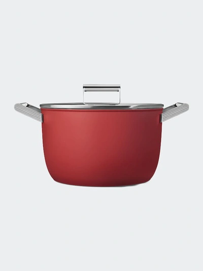 Shop Smeg Nonstick Casserole Pan Dish With 10" Lid In Red