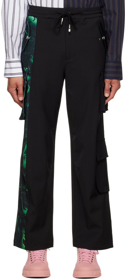 Feng Chen Wang Black & Green Lacquerware Cargo Pants In Black