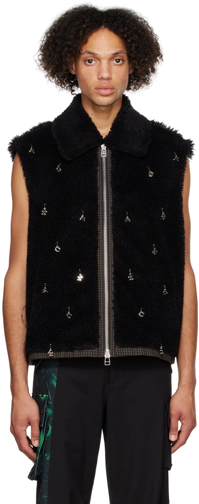 Shop Feng Chen Wang Black Embellished Faux-fur Vest
