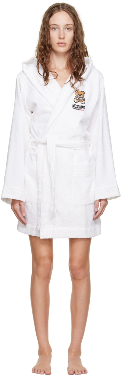 Shop Moschino White Teddy Robe In A0001 White