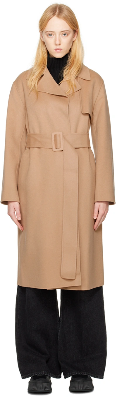 Shop Theory Tan Wrap Coat In Palomino - Tsi