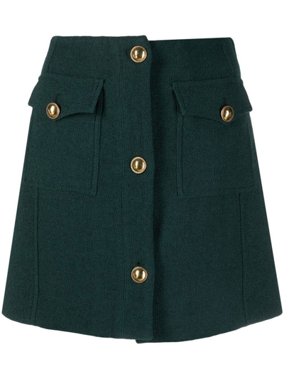 Shop Alessandra Rich Button-up A-line Skirt In Green