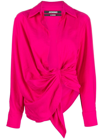 Shop Jacquemus Knot-detail Long-sleeve Shirt In Pink