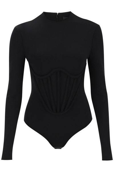 Shop Versace Stretch Jersey Corset Bodysuit In Black