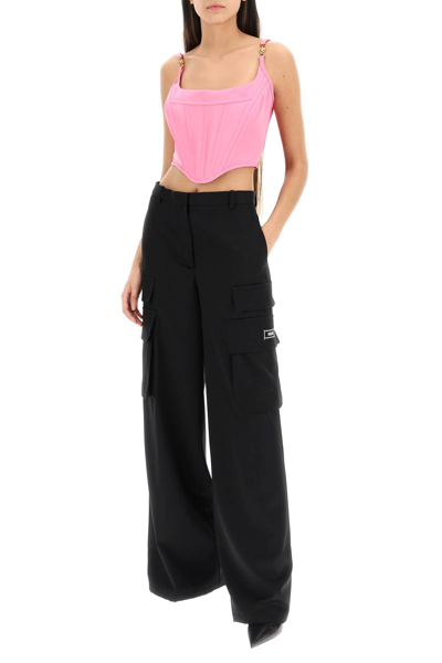 Compact Wool Wide Cargo Pants In Black